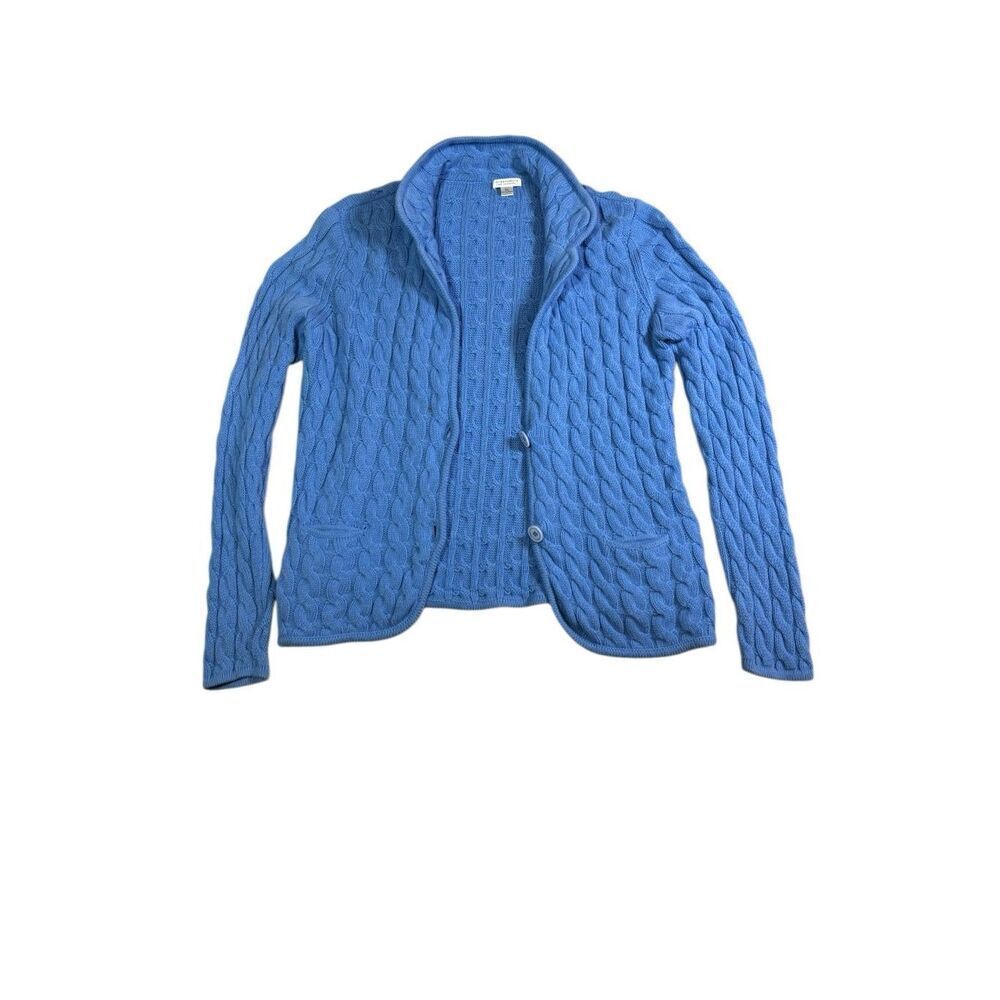Investments Cashmere Cable Knit Button Front Cardigan Sweater Women XL Blue